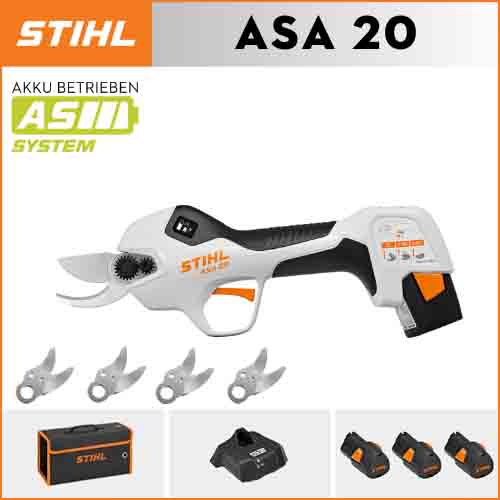 【STIHL】 ASA20*1, batería de litio*3, caja de almacenamiento*1, cabezal de corte*5, cargador*1